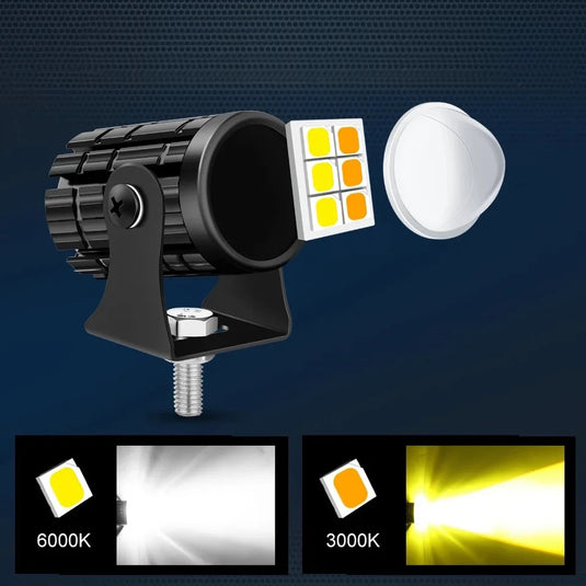 Faróis Auxiliares LED Bifocais Fisheye 30W - 6000LM com Interruptor