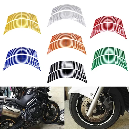 Fitas autocolantes refletoras jantes rodas 17, 18 e 19 pol moto ou car