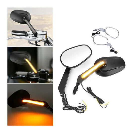 Espelhos retrovisores LED pisca Harley-Davidson preto mate e cromado com haste longa