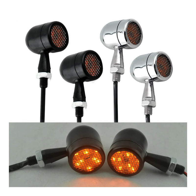 Carregue imagem no visualizador da galeriaPar de mini piscas LED bala 12V para moto — luz âmbar universal
