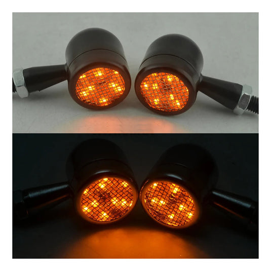 Mini piscas LED bala moto — carcaça em metal preto