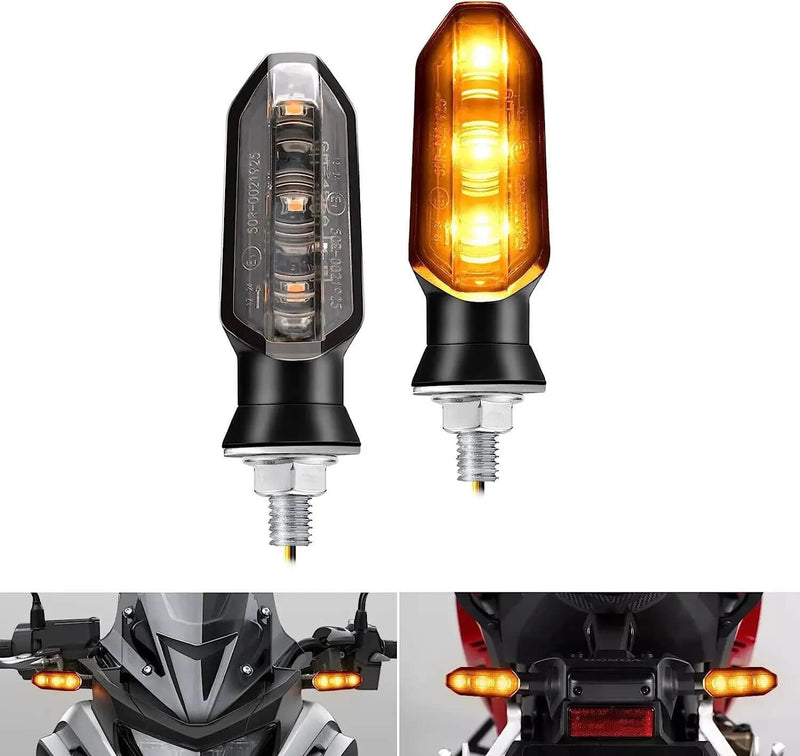 Carregue imagem no visualizador da galeriaPar de piscas LED roscados dinâmicos para moto - indicadores sequenciais de alta luminosidade
