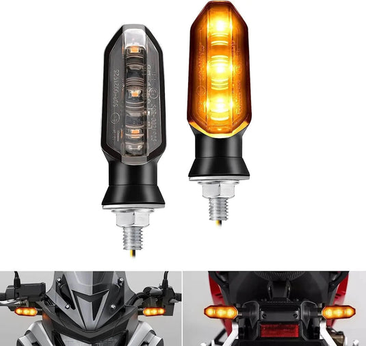 Par de piscas LED roscados dinâmicos para moto - indicadores sequenciais de alta luminosidade
