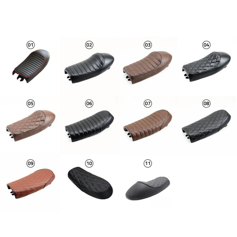 Load image into Gallery viewer, Banco moto café racer vintage flat e hump – 11 modelos disponíveis em preto e castanho
