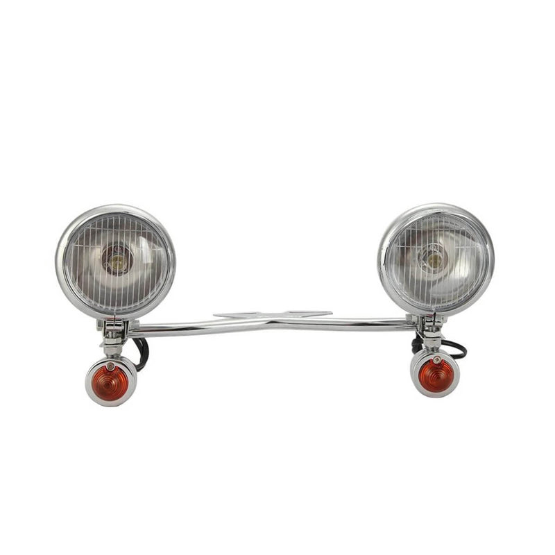 Carregue imagem no visualizador da galeriaConjunto farol frontal com piscas integrados 12V - Suporte universal cromado
