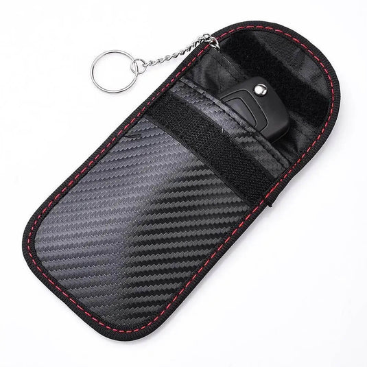 Bolsa Faraday moto – detalhe do material TPU e revestimento fibra de carbono
