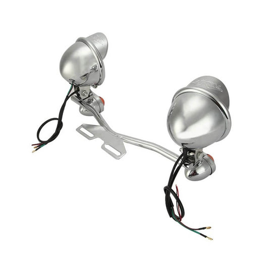 Conjunto farol frontal com piscas integrados 12V - Suporte universal cromado