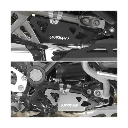 Proteção alumínio CNC válvula escape BMW R1200GS instalada na moto prateada