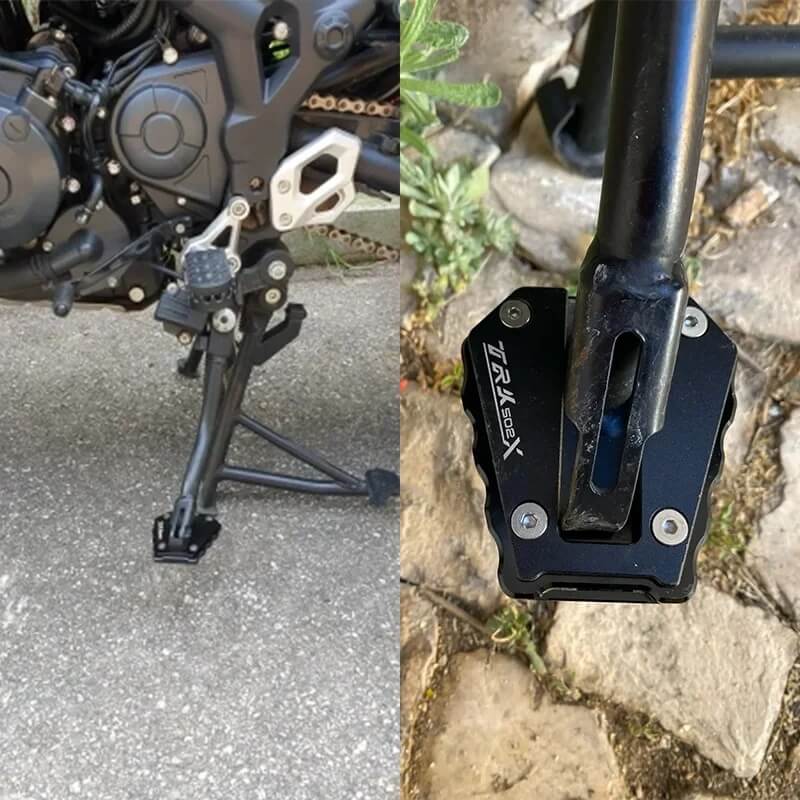 Load image into Gallery viewer, Alargador descanso lateral Benelli TRK 702X preto evita afundar asfalto quente terra relva
