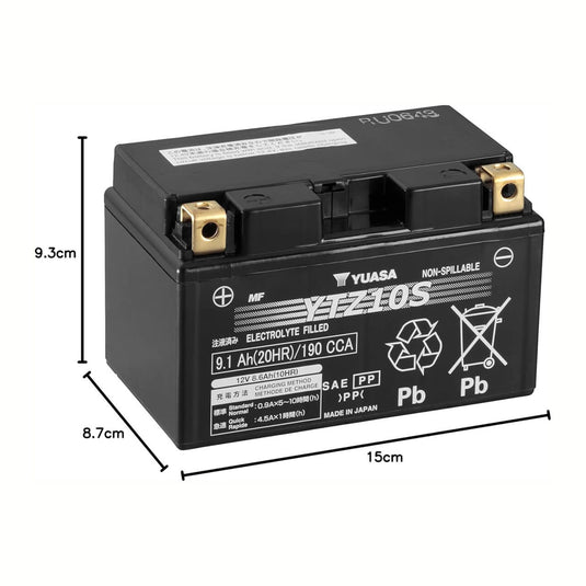Bateria YUASA YTZ10S — tecnologia MF sem manutenção pronta a instalar 600-1000cc