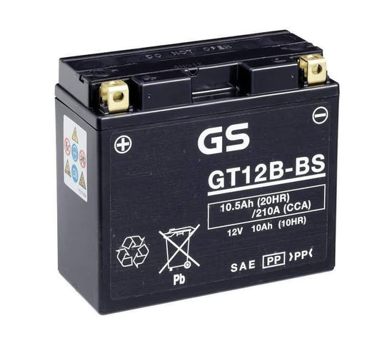 Bateria GS GT12B-BS 12V 10.5Ah 210A CCA com ácido - arranque para moto