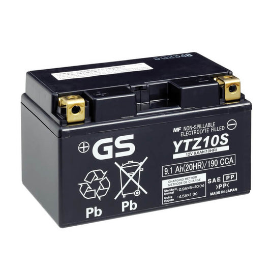 Bateria GS GTZ10S 12V 8.6Ah MF selada alta performance para moto desportiva