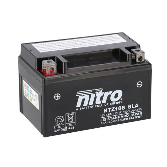 Bateria NITRO NTZ10S 12V 8.6Ah MF alta performance para moto - selada, sem manutenção