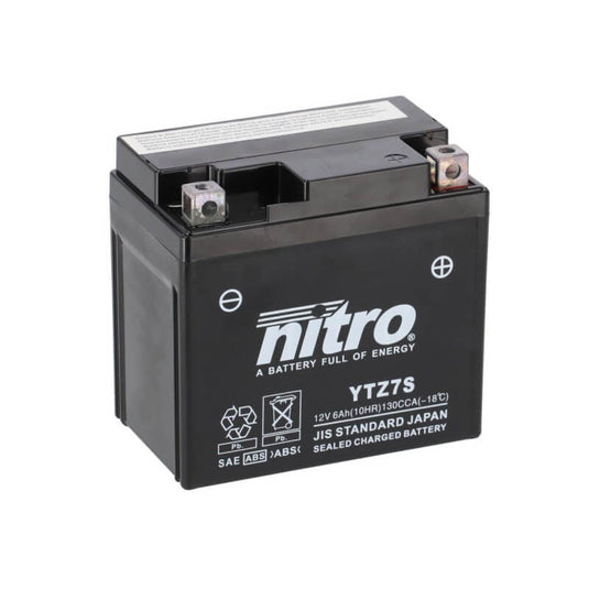 Bateria NITRO NTZ7S 12V 6Ah MF alta performance para moto - selada, sem manutenção