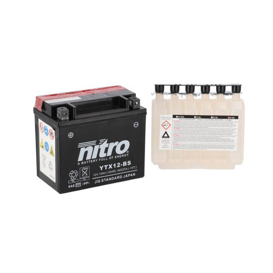 Bateria NITRO NTX12-BS 12V 10Ah AGM selada para moto - sem manutenção, pronta a instalar