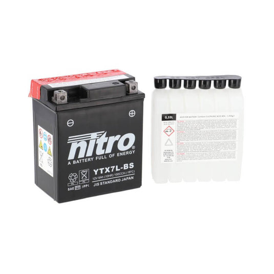 Bateria NITRO NTX7L-BS 12V 6Ah AGM selada para moto - sem manutenção, pronta a instalar