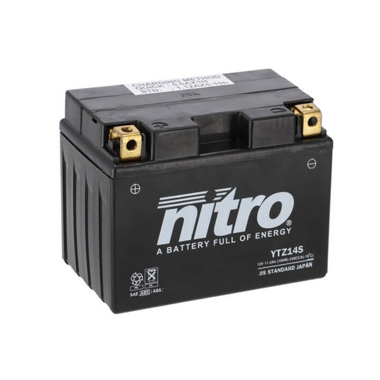 Bateria NITRO NTZ14S 12V 11.2Ah MF alta performance para moto - selada, sem manutenção