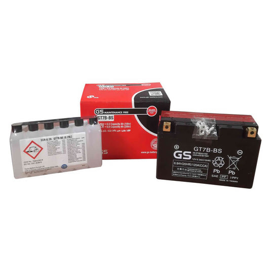 Bateria GS GT7B-BS 12V 6Ah com ácido - arranque para moto, positivo à esquerda