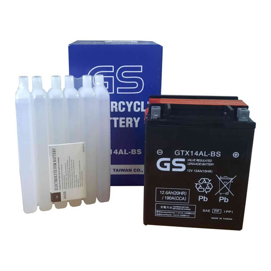 Bateria GS GTX14AL-BS 12V 12.6Ah MF selada para moto - 190A CCA, positivo à direita