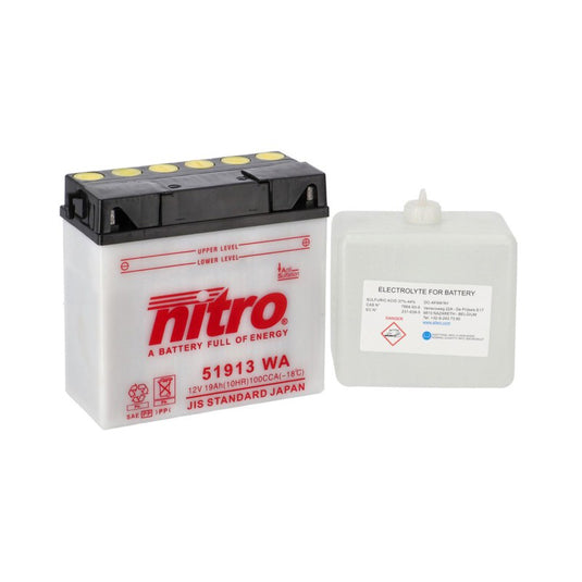 Bateria Nitro 51913 12V 19Ah 100A CCA Acid Pack — bateria moto chumbo-ácido terminal positivo à direita