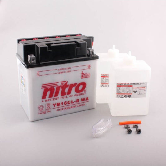 Bateria Nitro YB16CL-B 12V 19Ah 240A CCA com Eletrólito — bateria moto grande cilindrada jet-ski chumbo-ácido terminal positivo à direita