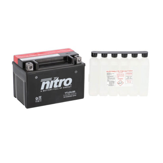 Bateria NITRO NT12A-BS 12V 10Ah MF selada para moto – 175A CCA, 150x87x105mm