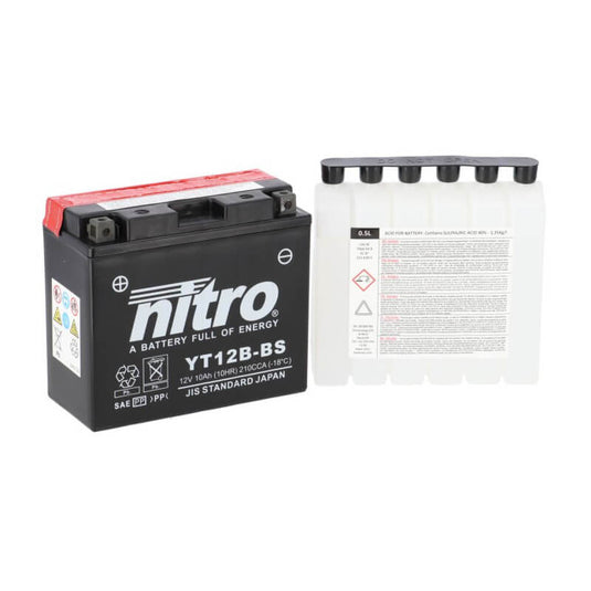Bateria Nitro YT12B-BS 12V 10Ah MF AGM selada para moto desportiva