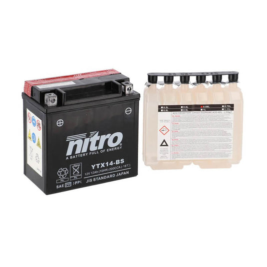 Bateria Nitro YTX14-BS 12V 12Ah MF AGM selada para moto de alta cilindrada