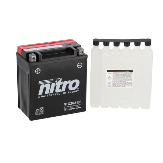 Bateria Nitro YTX20A-BS 12V 17Ah MF AGM selada para moto de grande cilindrada