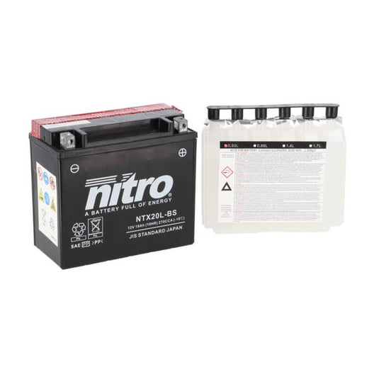 Bateria Nitro YTX20L-BS 12V 18Ah MF AGM selada para moto de grande cilindrada