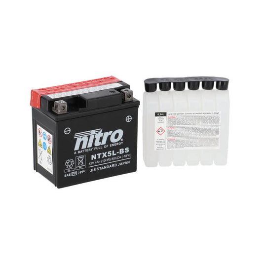 Bateria Nitro YTX5L-BS 12V 4Ah MF AGM selada para scooter e moto