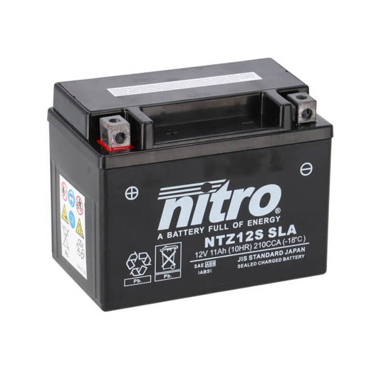 Bateria Nitro NTZ12S 12V 11Ah Sealed AGM para moto desportiva e naked de média cilindrada