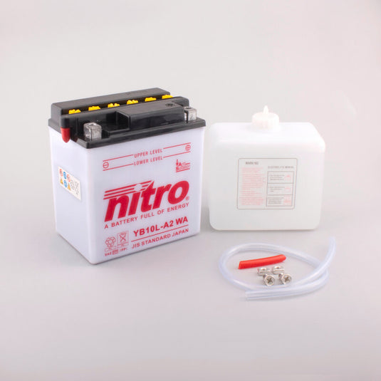 Bateria Nitro NB10L-A2 12V 11Ah com Eletrólito — bateria moto média grande cilindrada chumbo-ácido terminal positivo à direita