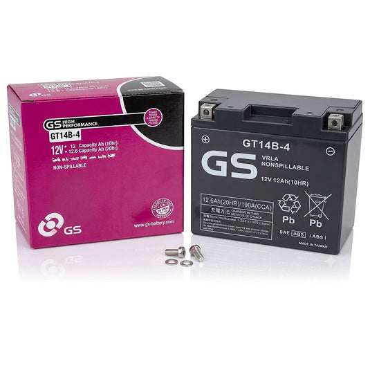 Bateria GS GT14B-4 12V 12Ah AGM selada para moto - sem manutenção, pronta a instalar