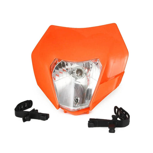 Farol para moto KTM com sistema de montagem universal e tiras de borracha incluídas para tubos do guiador
