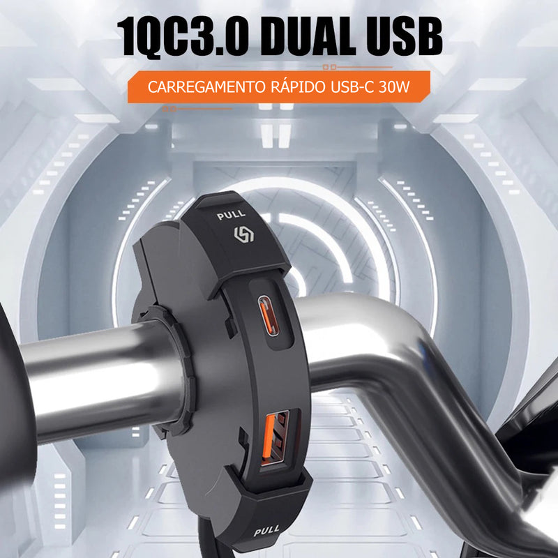 Load image into Gallery viewer, Carregador USB circular moto duplo USB + USB-C
