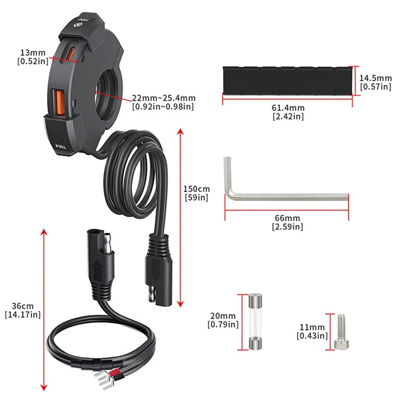 Carregue imagem no visualizador da galeriaCarregador USB circular moto duplo USB + USB-C
