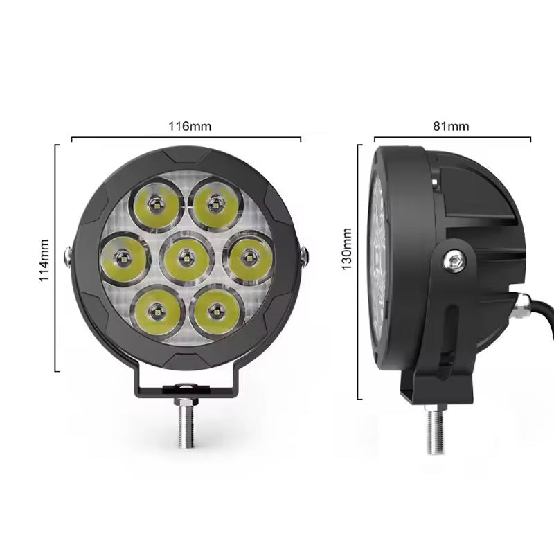 Carregue imagem no visualizador da galeriaFaróis Auxiliares LED 4.5 Pol 70W - Projector 7 LEDs com interruptor
