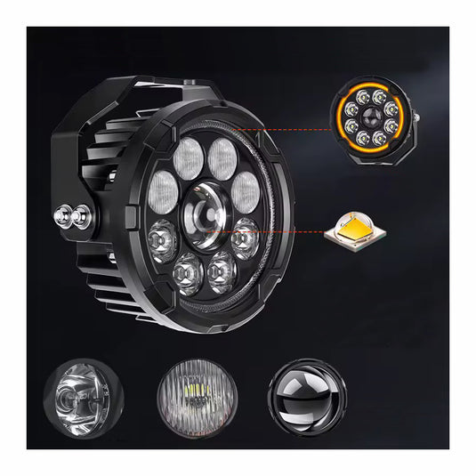 Faróis auxiliares LED 110W - Duplo feixe com DRL âmbar 4.5 pol