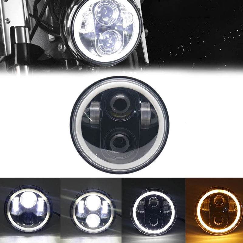 Carregue imagem no visualizador da galeriaFarol frontal suporte com inferior LED 5.75 pol cafe racer bobber chopper
