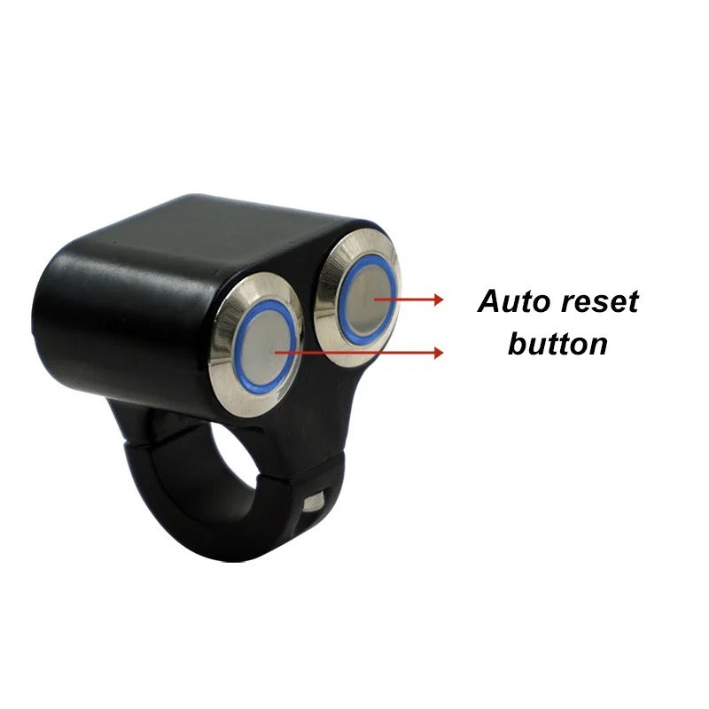 Carregue imagem no visualizador da galeriaComutador 2 botões auto reset luz azul ou vermelha 22 mm alumínio moto
