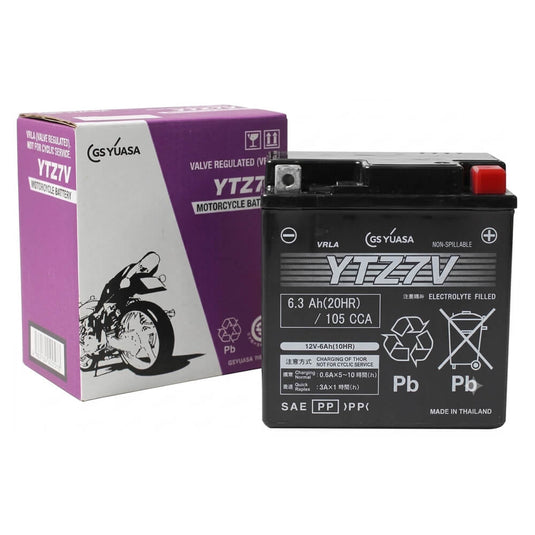 Bateria YUASA YTZ7V 12V 6.3Ah MF selada para moto - 105A CCA, positivo à direita