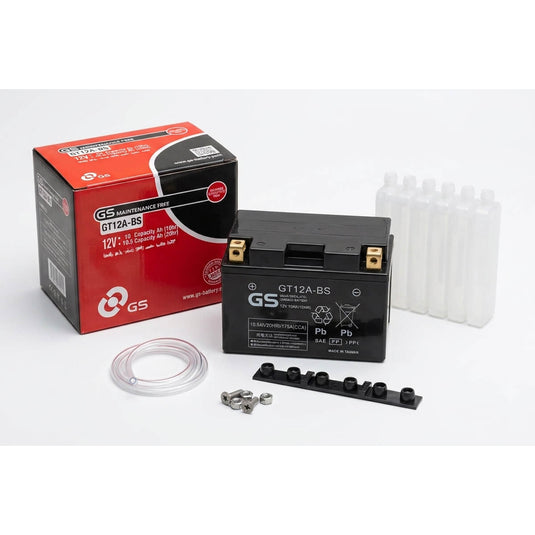 Bateria GS GT12A-BS 12V 12Ah com ácido - arranque para moto, positivo à esquerda