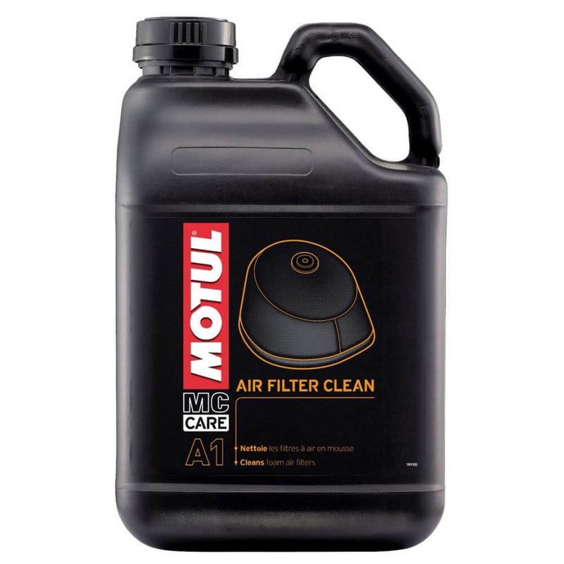 Load image into Gallery viewer, Vista aproximada da embalagem Motul A1 Air Filter Clean 5 L para limpeza de filtros de ar em espuma de motos
