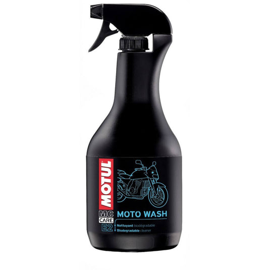 Motul E2 Moto Wash 1 L, produto de limpeza exterior para motos em embalagem preta com pulverizador