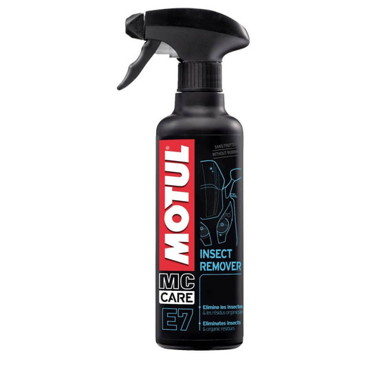 Motul E7 Insect Remover 400 ml, remove-insetos para moto em embalagem preta com pulverizador