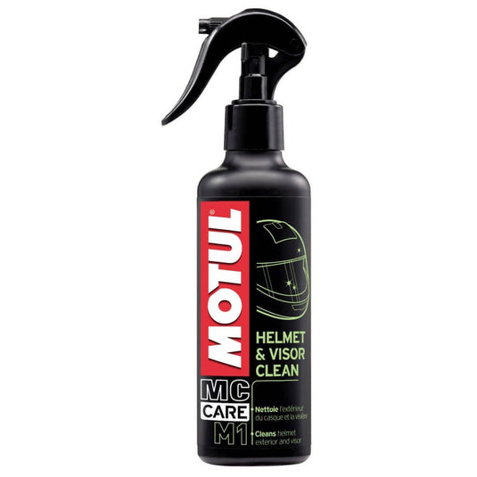 Motul M1 Helmet & Visor Clean 250 ml, limpa-capacetes e viseiras de moto em embalagem com pulverizador