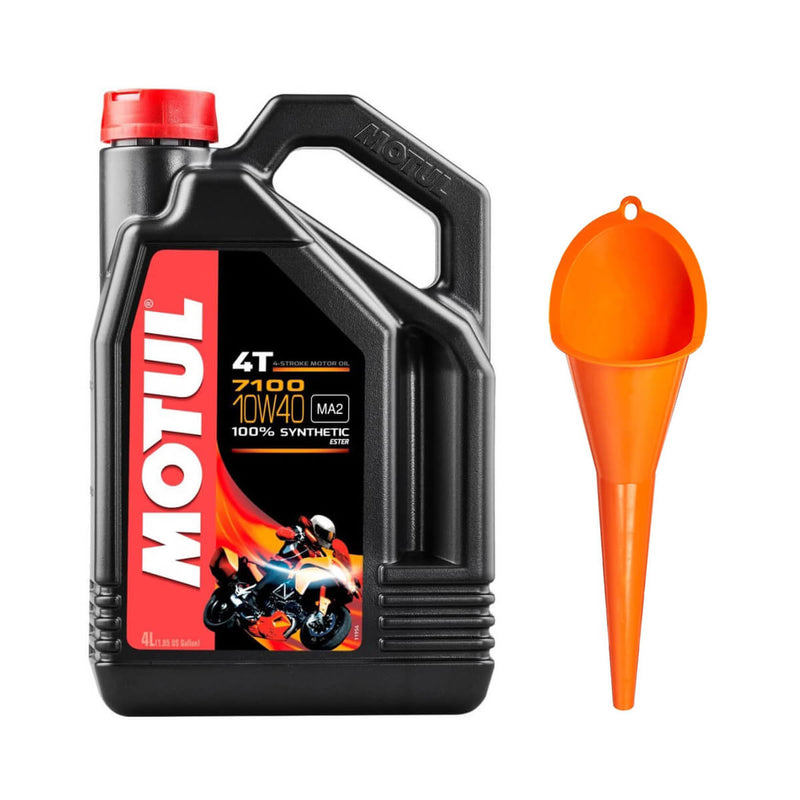 Carregue imagem no visualizador da galeriaÓleo motor Motul 7100 10W40 4T 4L 100% sintético com funil — tecnologia éster JASO MA2

