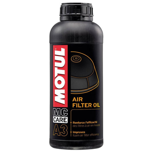 Motul A3 Air Filter Oil 1 L, óleo para lubrificação de filtros de ar em espuma de motos em embalagem preta