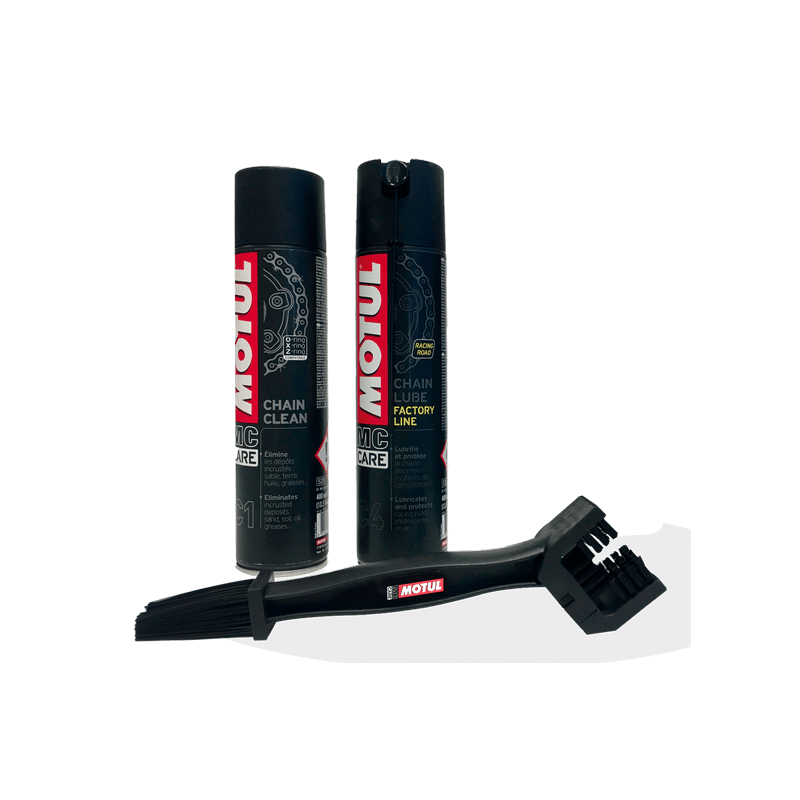 Carregue imagem no visualizador da galeriaPack Motul C1 + C4 Factory Line com limpa-correntes, lubrificante e escova para manutenção da corrente de moto de estrada

